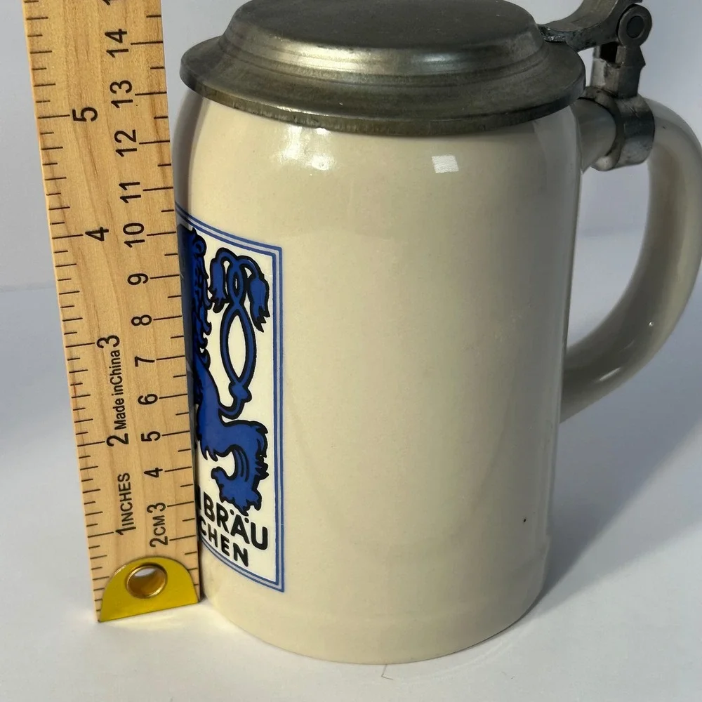 Lowenbrau‎ Munchen Beer Stein Ceramic Pewter Lid Germany